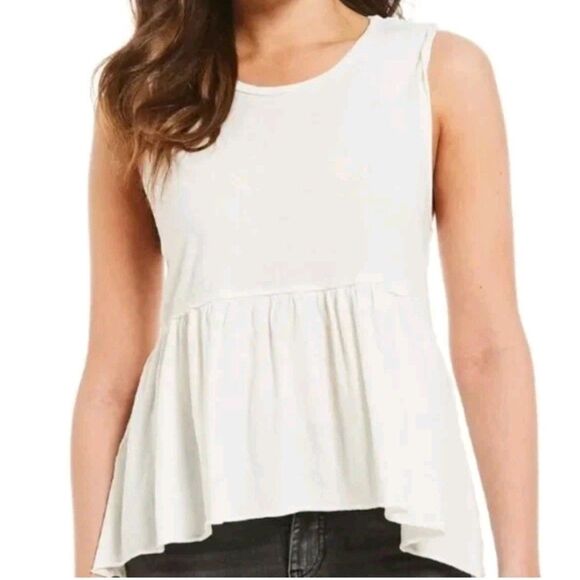 We the Free People  Anytime Tank Top Peplum Ivory/ Off-White   size LARGE - Picture 1 of 7